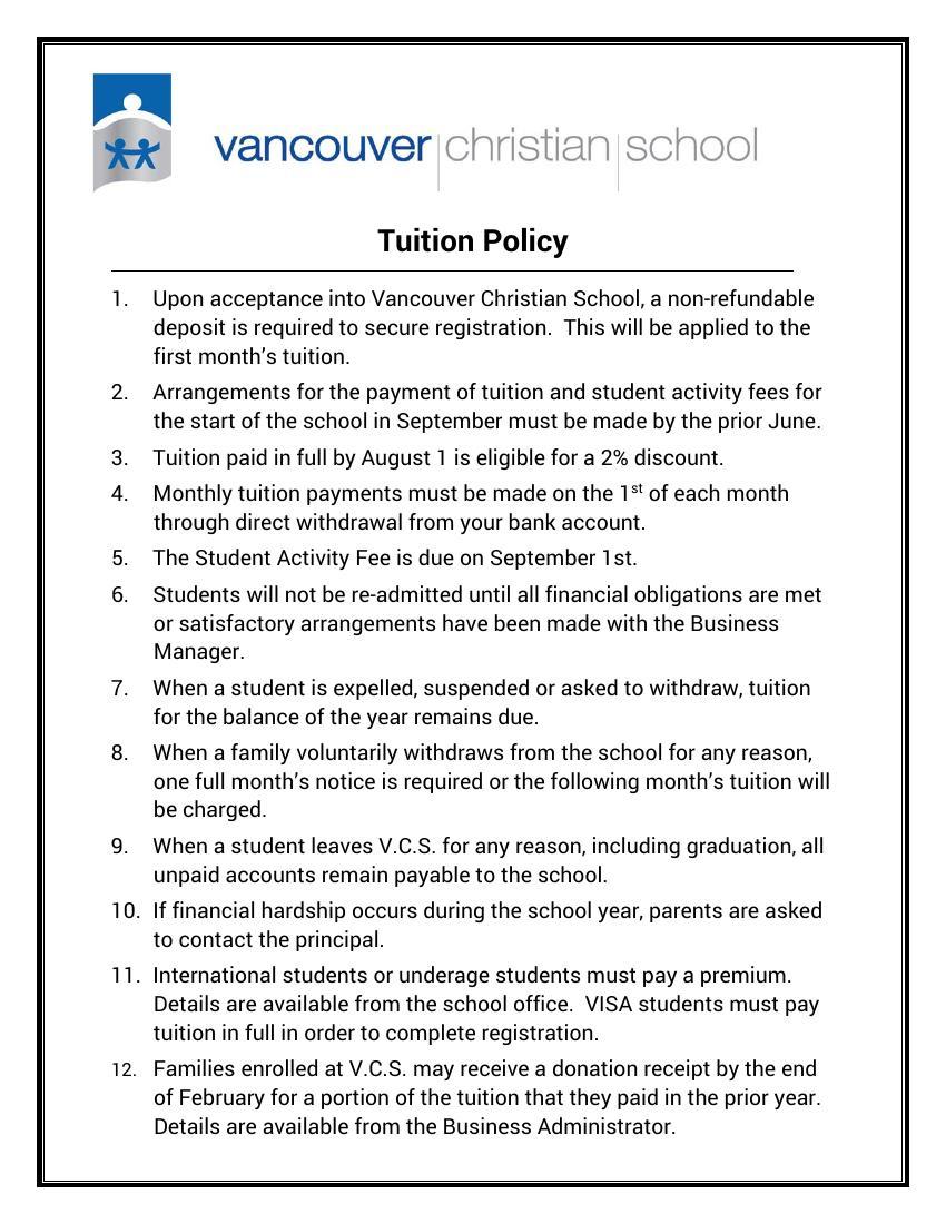 VCS Tuition Policy